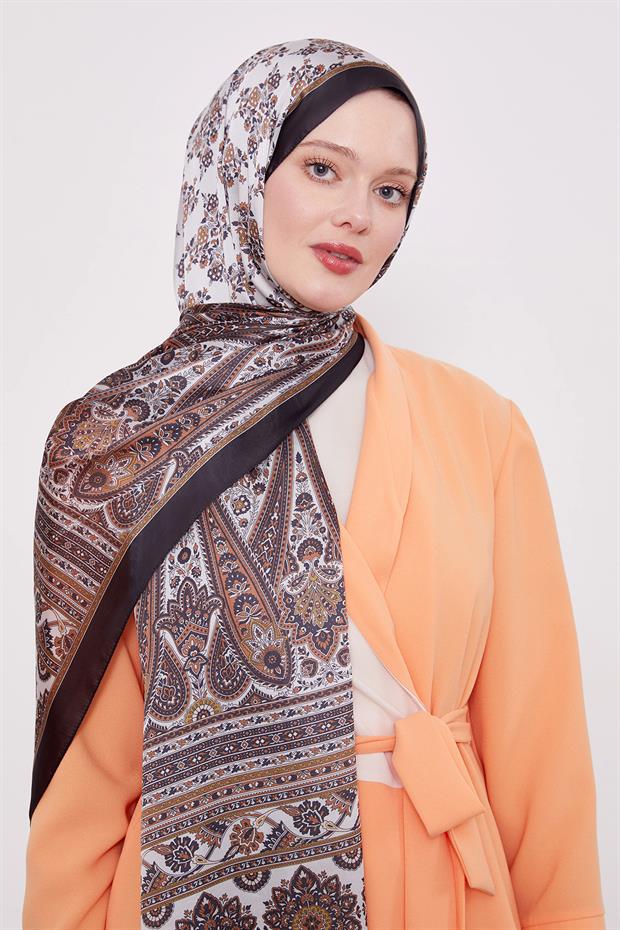 Acı Kahve Sarmal Desen Hint İpeği Şal