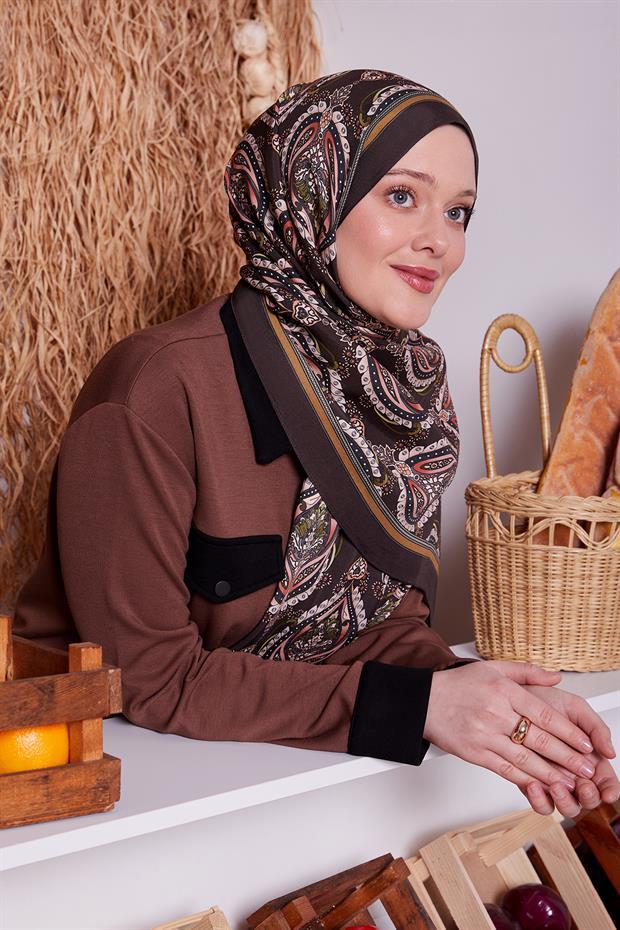 Acı Kahve Soft Etnik Desen Royal Şal