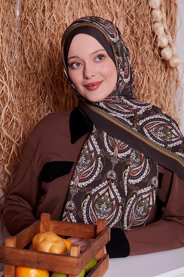 Acı Kahve Soft Etnik Desen Royal Şal