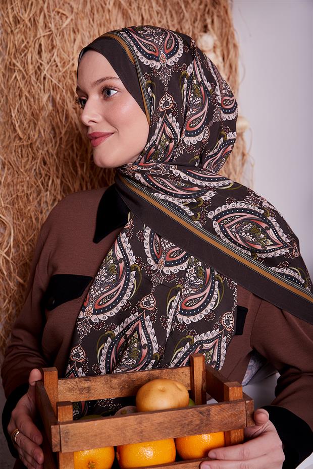Acı Kahve Soft Etnik Desen Royal Şal