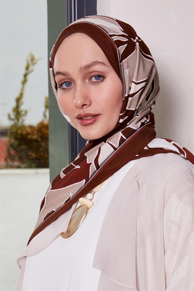 Acı Kahve Yaprak Desen Royal Şal