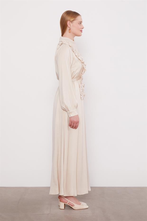 AÇIK BEJ Düğme Detaylı Cupra Elbise