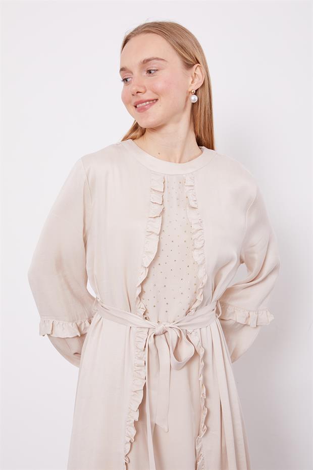 AÇIK BEJ Kuşak Detaylı Cupra Elbise