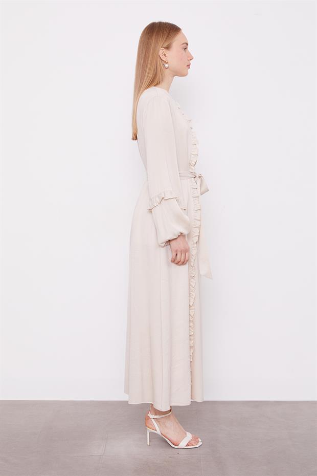 AÇIK BEJ Kuşak Detaylı Cupra Elbise