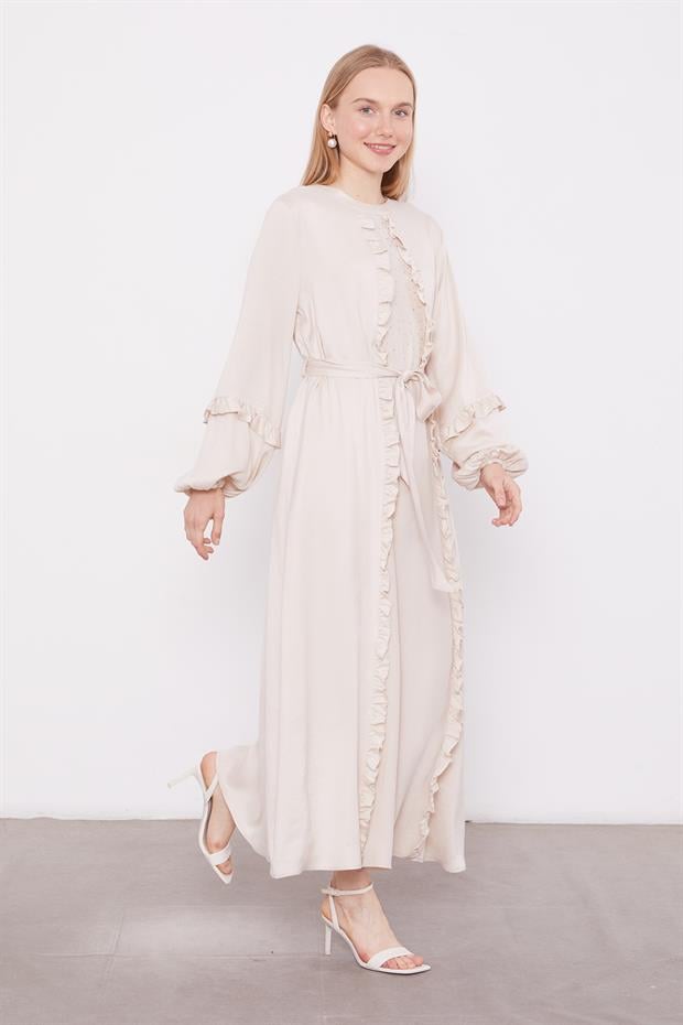 AÇIK BEJ Kuşak Detaylı Cupra Elbise