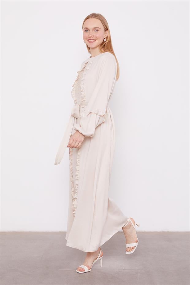 AÇIK BEJ Kuşak Detaylı Cupra Elbise