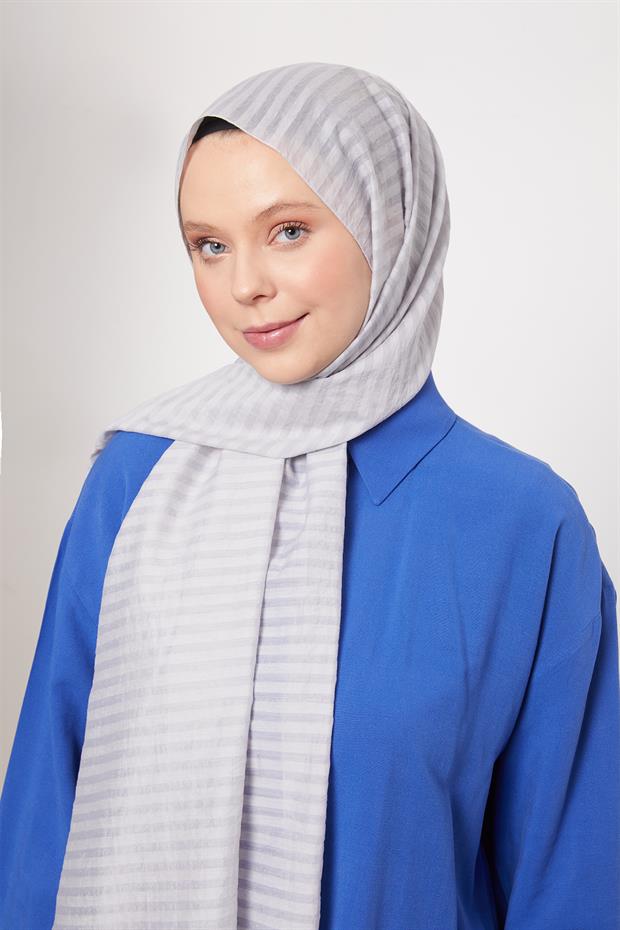 Açık Gri Çizgili Shinga Şal