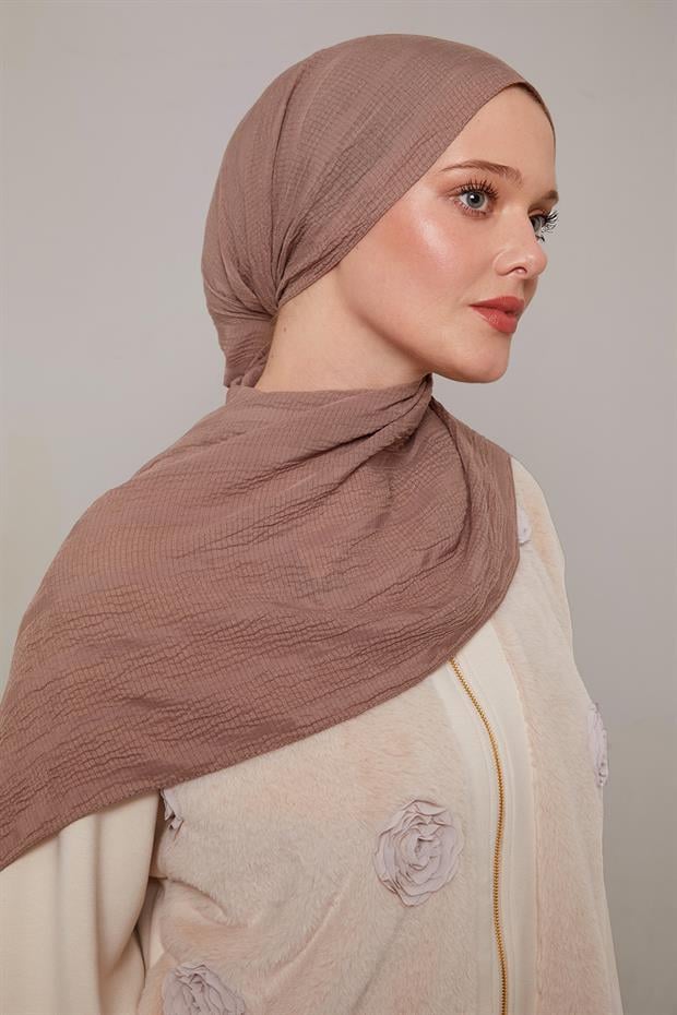 Açık Kahve Kendinden Dokulu Natural Line Şal