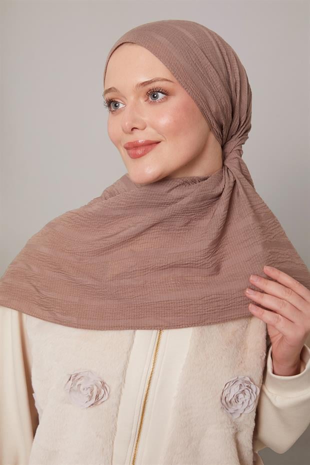 Açık Kahve Kendinden Dokulu Natural Line Şal