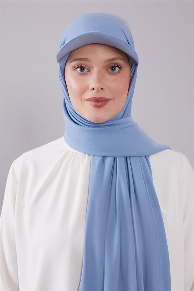 Açık Mavi Pratik Şapkalı Şal