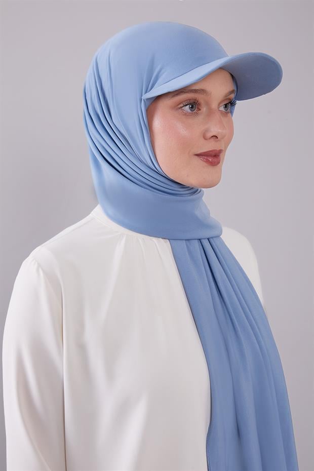 Açık Mavi Pratik Şapkalı Şal