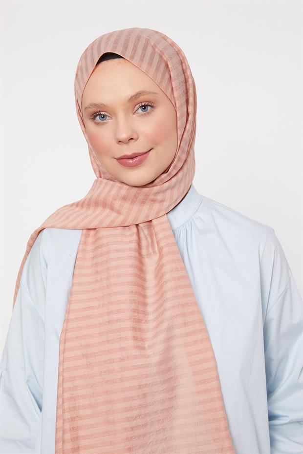 Açık Pudra Çizgili Shinga Şal