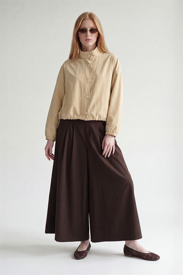 Açık Sarı Bomber Görünümlü Dik Yaka Ceket