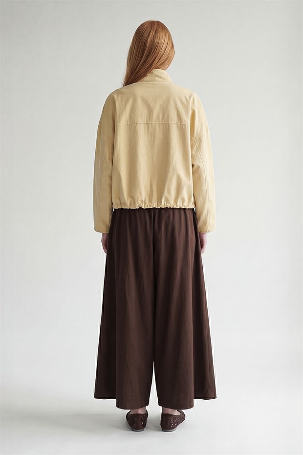 Açık Sarı Bomber Görünümlü Dik Yaka Ceket