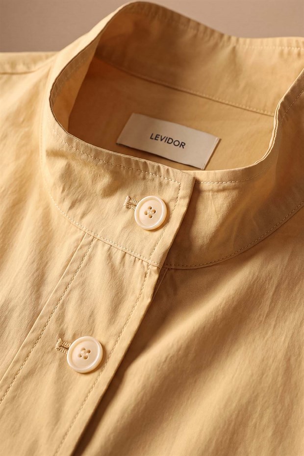 Açık Sarı Bomber Görünümlü Dik Yaka Ceket