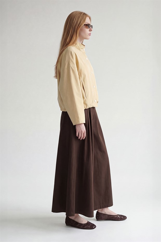 Açık Sarı Bomber Görünümlü Dik Yaka Ceket