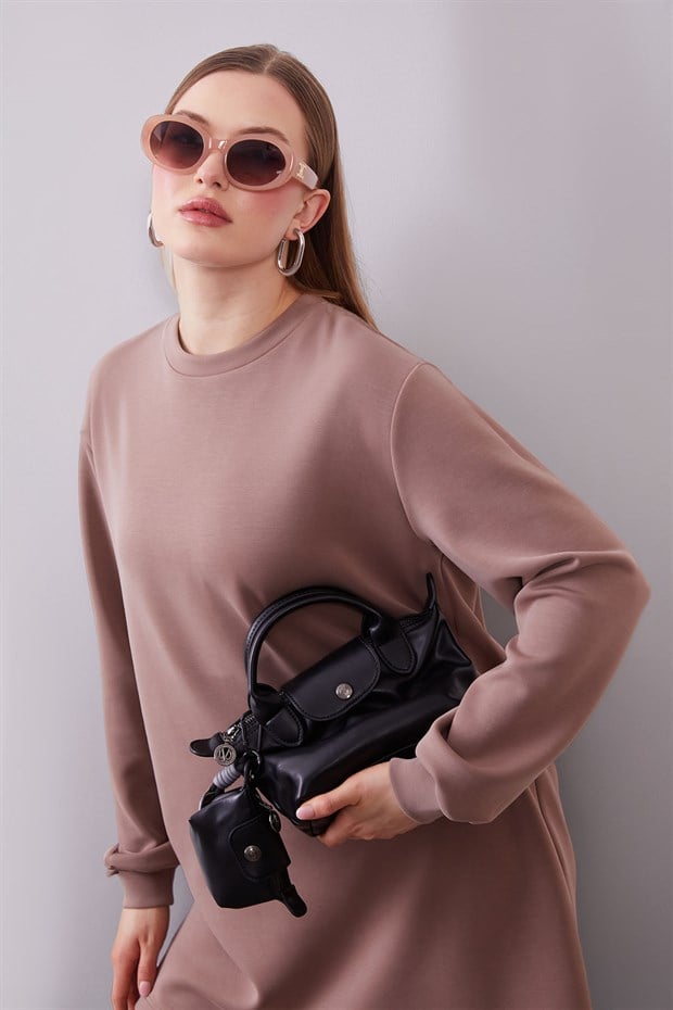 Açık Vizon Kol Manşetli Basic Sweat