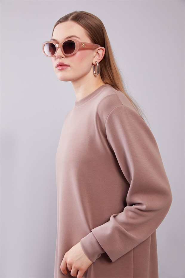 Açık Vizon Kol Manşetli Basic Sweat