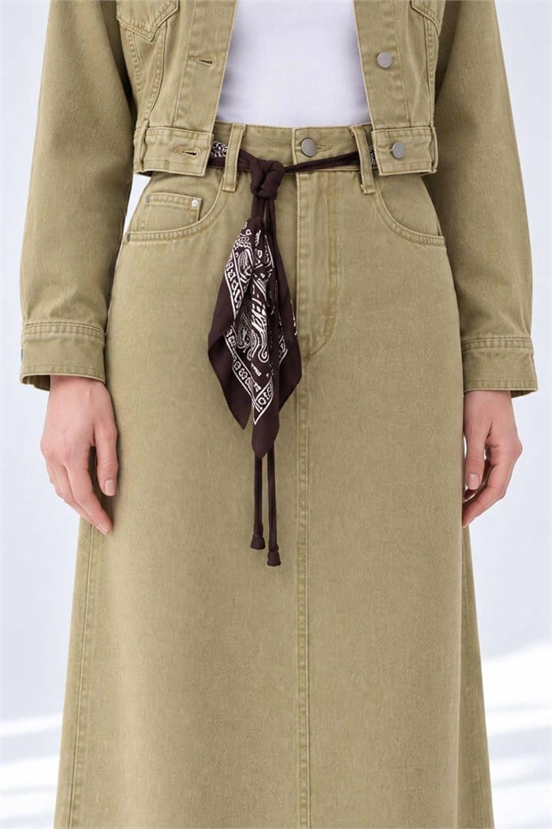 Aksesuar Detaylı Denim Etek Sarı