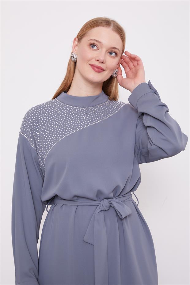 Antrasit Taş Yakalı İkili Takım