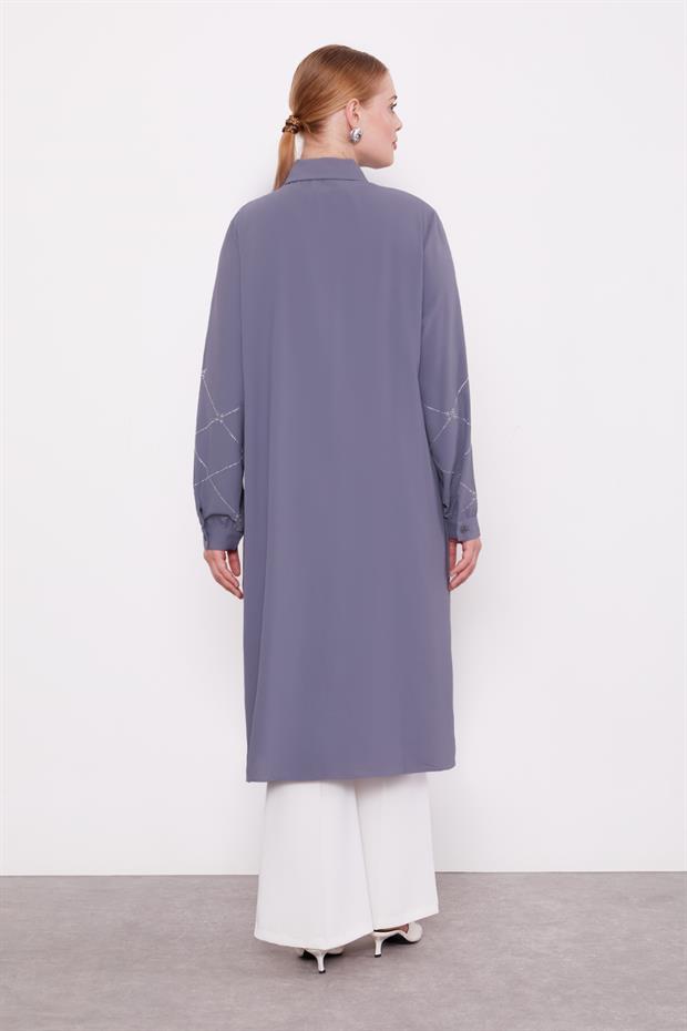 Antrasit Baklava Desen Taş Baskılı Tunik