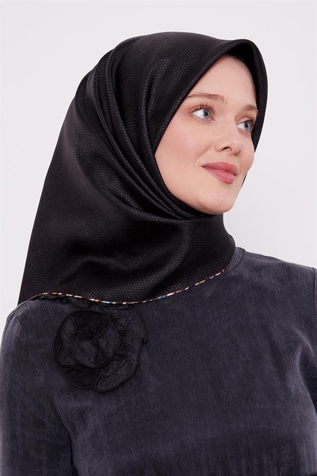 Antrasit Benekli Twill İpek Eşarp