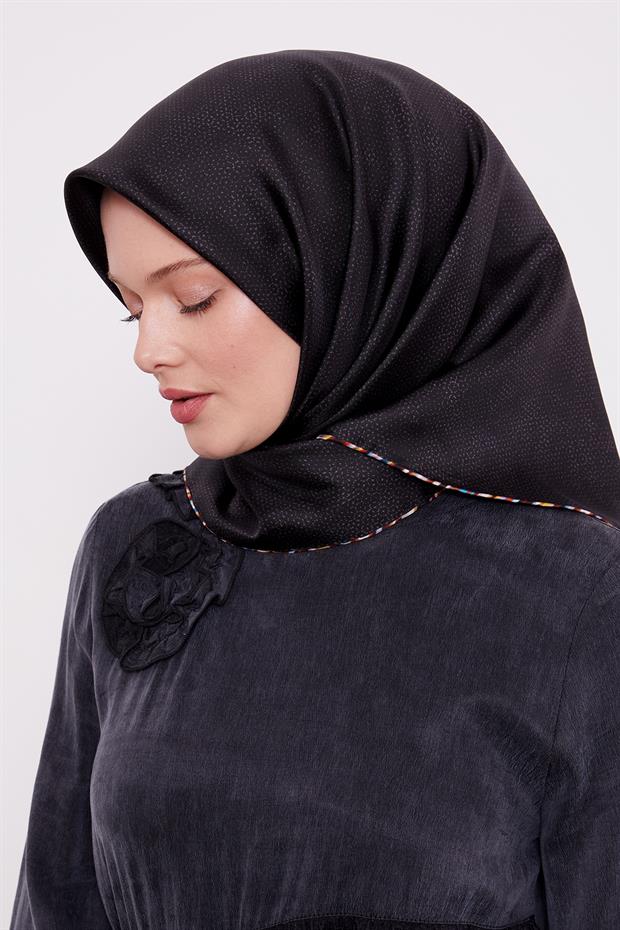 Antrasit Benekli Twill İpek Eşarp