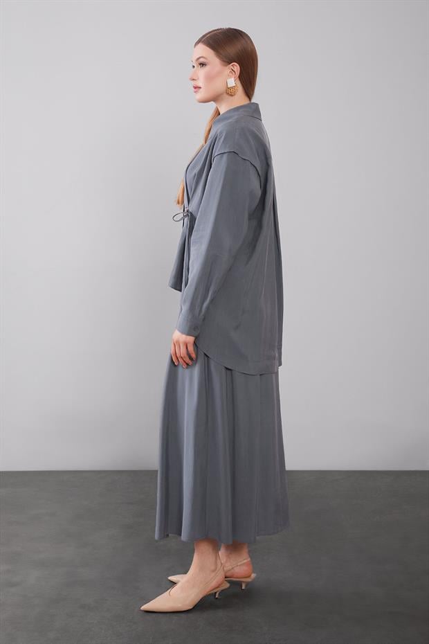 Antrasit Boncuk Bağlama Detaylı Etek Takım