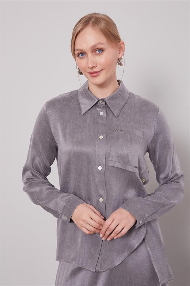 Antrasit Çapraz Düğme Detay Cupra Etek Takım