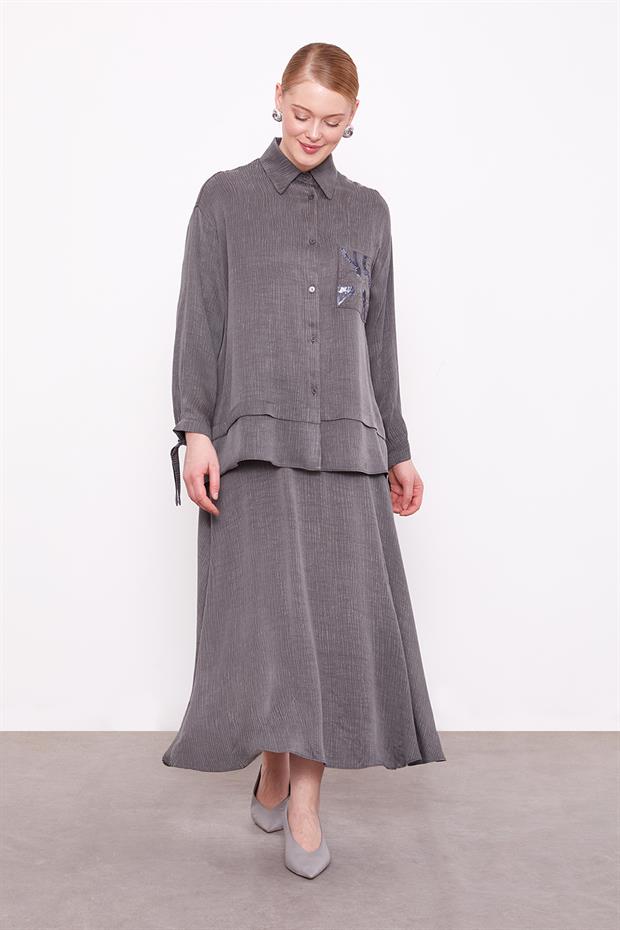 Antrasit Cep Detaylı İkili Takım