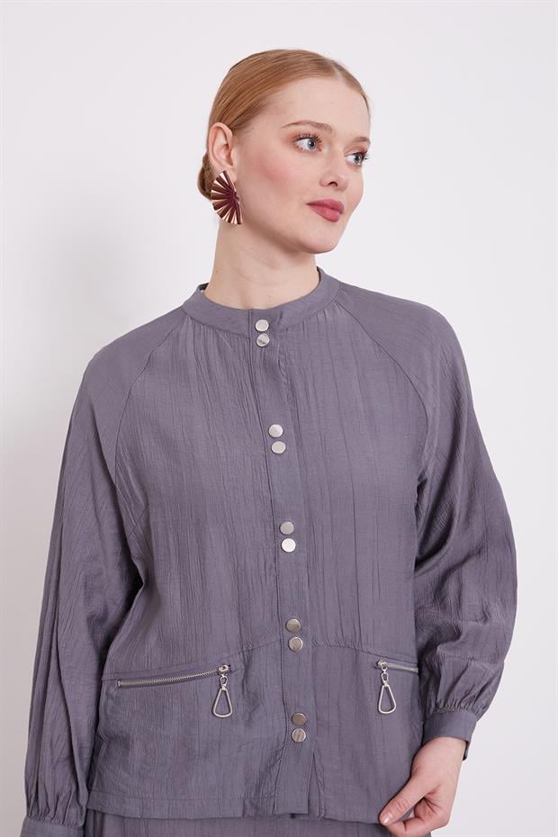 Antrasit Çift Düğme Detaylı Etekli Takım