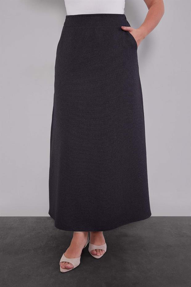 Antrasit Çizgili Desen Kuşaklı Etek Takım