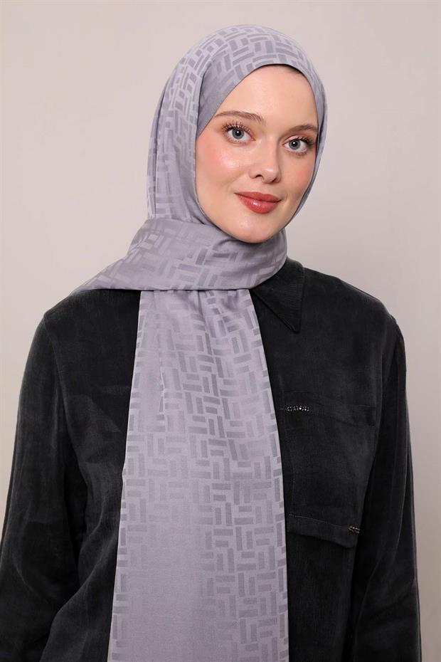 Antrasit Çubuk Desen Blue Jakarlı Şal