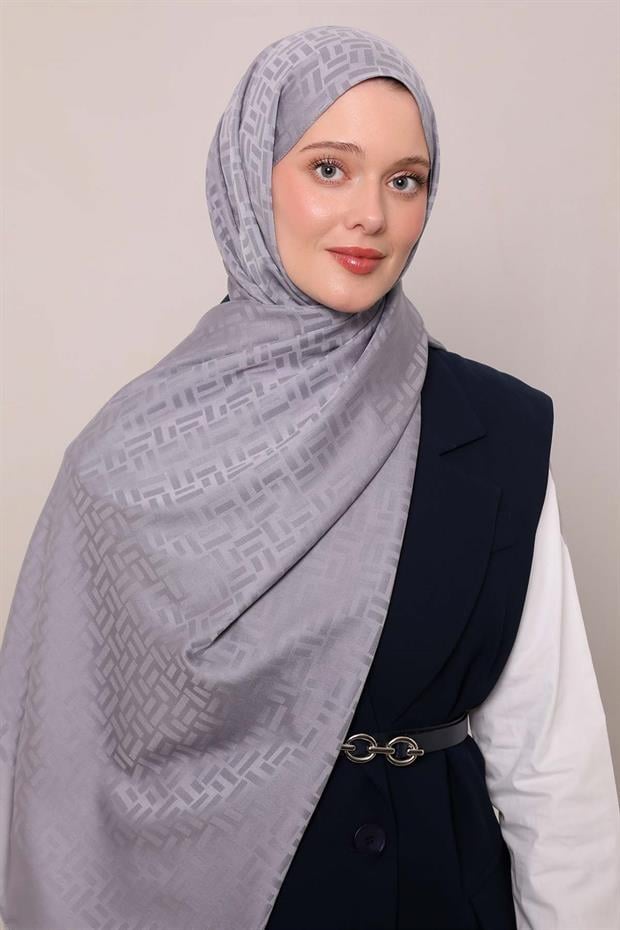 Antrasit Çubuk Desen Blue Jakarlı Şal