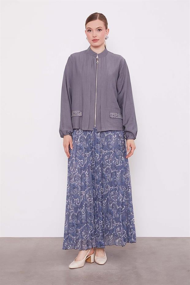 Antrasit Etnik Desen Etek Takım