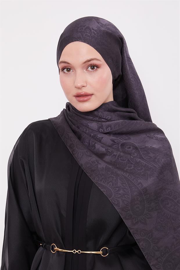 Antrasit Etnik Desen İtalyan Jakar Şal