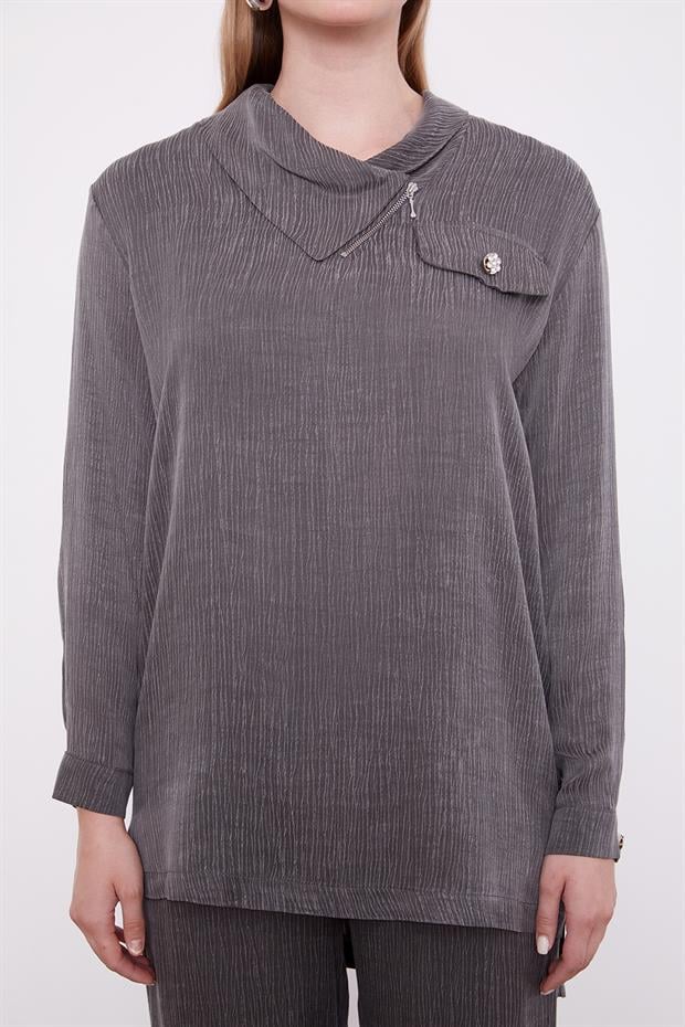 Antrasit Fermuar Detaylı Tunik Takım