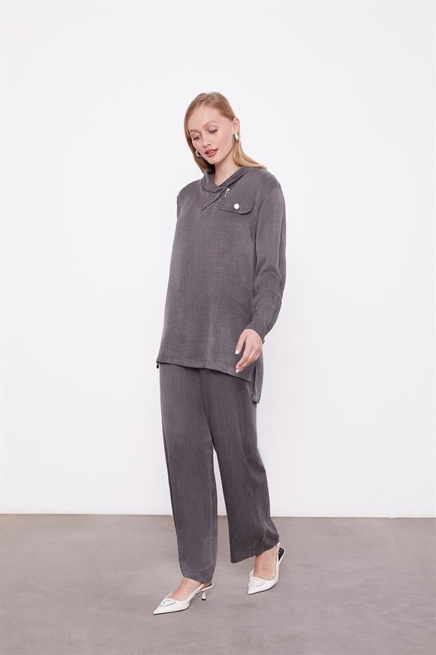 Antrasit Fermuar Detaylı Tunik Takım