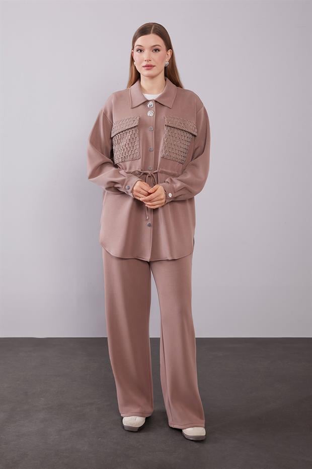 Antrasit File Cep Detaylı İkili Takım