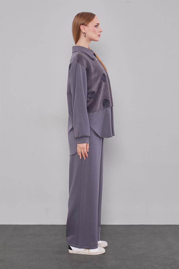 Antrasit Gül Detaylı İkili Takım