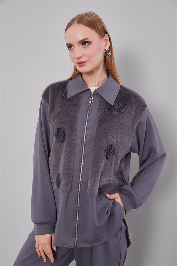 Antrasit Gül Detaylı İkili Takım