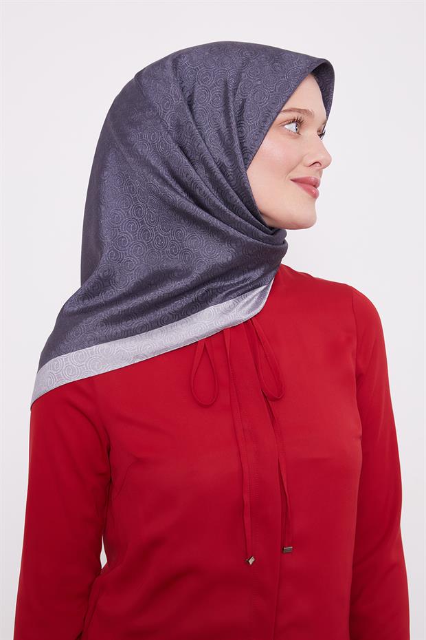 Antrasit Halka Desen Monogram Eşarp