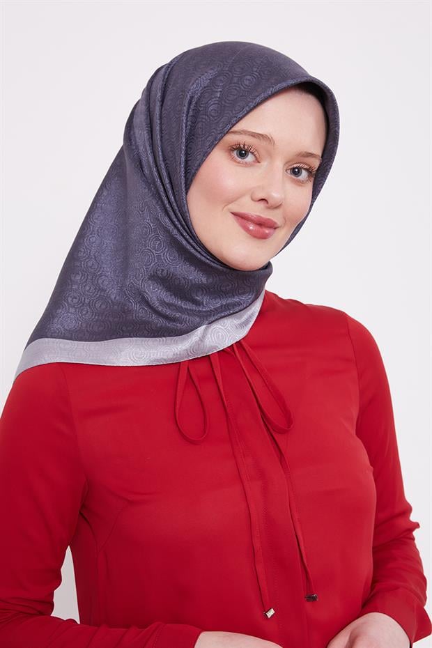 Antrasit Halka Desen Monogram Eşarp