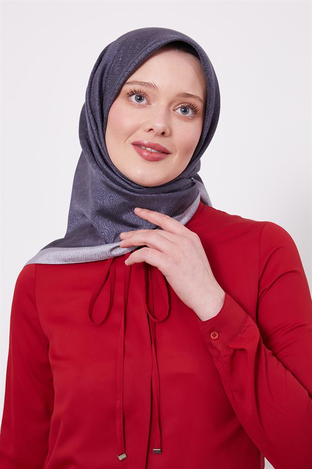 Antrasit Halka Desen Monogram Eşarp