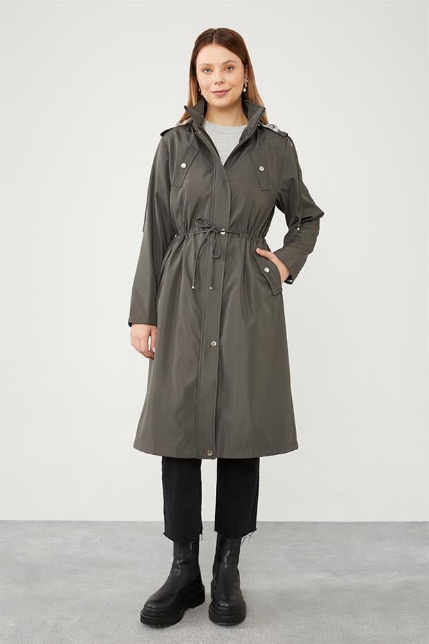 Antrasit Desenli Şapkalı Kap