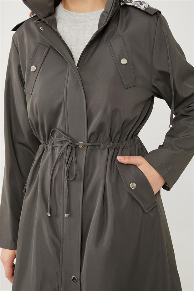 Antrasit Desenli Şapkalı Kap