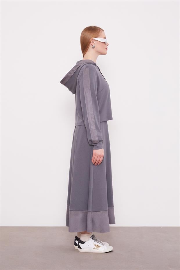 Antrasit Kısa Hırkalı Fermuar Kapamalı Etek Takım