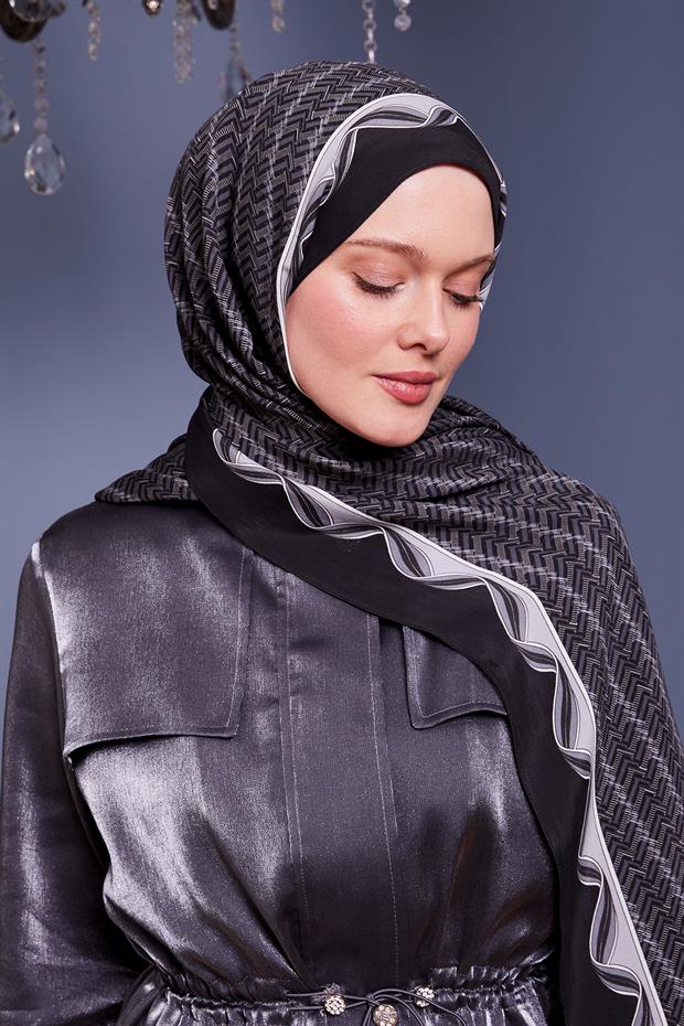 Antrasit Labirent Desen Royal Şal