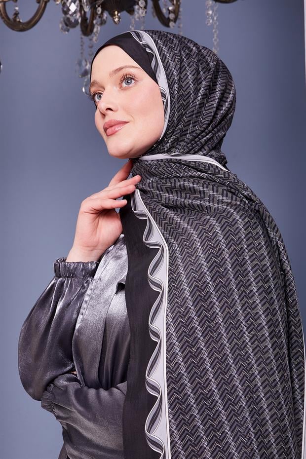 Antrasit Labirent Desen Royal Şal