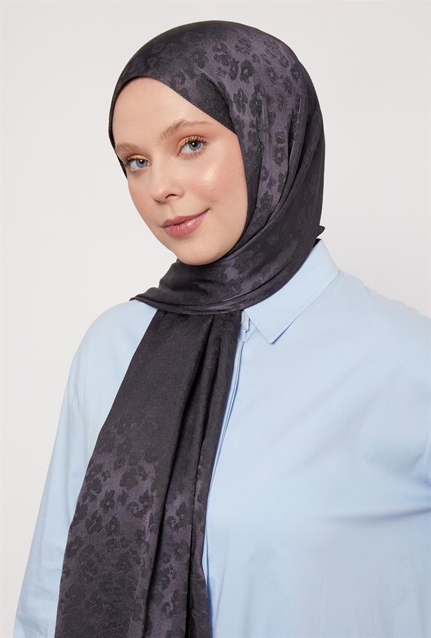 Antrasit Leopar Desen İtalyan Jakar Şal